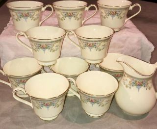 Vintage Royal Doulton English Fine Bone China Juliet H5077 10 Tea Cups & Creamer