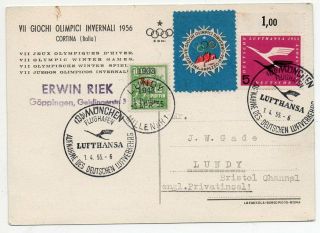 1955 Germany And Lundy Mixed Franking Olympic Cover,  Great Rarity,  Wow