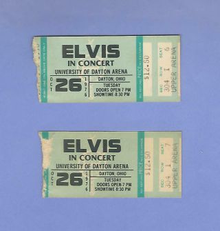 Elvis Presley 2 Concert Tickets Stubs Dayton Ohio October 26 1976 Seat 6&7 Both