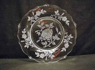 Old Vintage Clear Glass 8 - 1/2 " Salad Plate W Rose Floral Scalloped Ball Edge Mcm