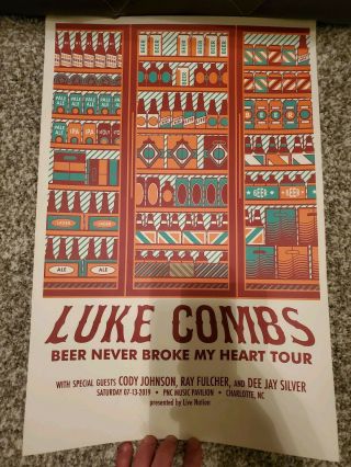 Luke Combs Beer Never Broke My Heart 18 X 24 Tour Poster Charlotte Nc