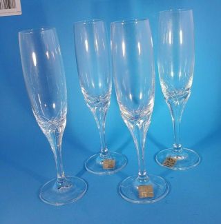 Four 4 Mikasa " La Belle " Petal Stem Clear Crystal Flute Champagne Glasses Euc