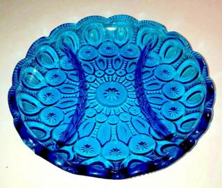 Vintage " Moon And Stars " Blue Divided Relish Dish (l.  E.  Smith) - Stunning Gc