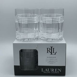 Ralph Lauren Glen Plaid Double Old Fashion Crystal Glasses 11.  8 Oz Set Of 4