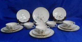 Lenox Westwind (6) Salad Plates,  Cups & Saucers - Green,  Brown,  Yellow Leaves