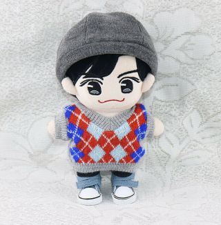20 - 25cm Kpop Exo Plush Doll Clothes Outfit Sweater Plaid Knitted Cap Hat Suit