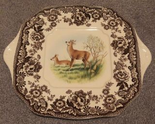 Spode Woodland Square Handled Cake Plate With Mule Deer -