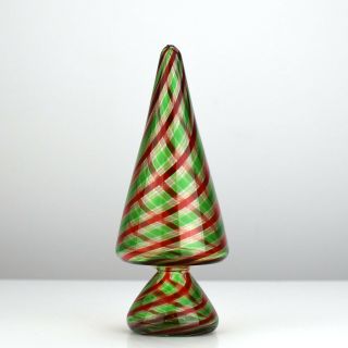Vintage Murano Glass Christmas Tree Figurine Red Green Swirl Gold Dust No2