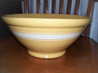 Old Vintage 13 " Yellow Ware Bowl 2 Thin Bands One Thicker Band