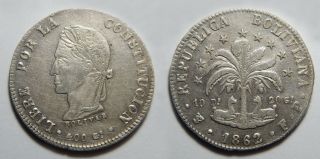 Bolivia Potosi 1862 F.  P.  8 Soles Silver Coin.  Km 138.  6