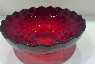 Vintage Fostoria Ruby Red Glass American Cube Pattern Big 10 " Serving Fruit Bowl