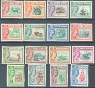 North Borneo 1961 Qeii Pictorial Complete Set To $10 (16)
