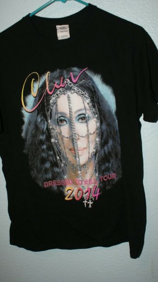 Cher Concert Shirt Dressed To Kill Cindi Lauper Pat Benatar Perfect Medium 2014