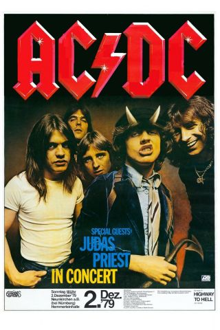 Ac/dc & Judas Priest German Concert Poster 1979 12x18