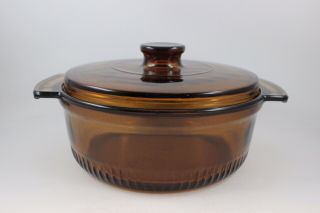 Vintage Anchor Hocking Amber Brown Glass 2 Quart Round Casserole Dish With Lid