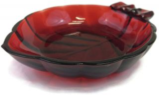 Anchor Hocking Ruby Red Glass Leaf Shaped Candy Dish Dessert Bowl 4 " Vintage