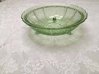 Jeannette Cherry Blossom Green Depression Glass Footed Serving Bowl -