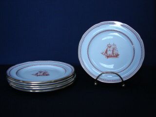 Set Of 6 Spode Red Trade Winds 5 - 7/8 " Bread Plates Clipper Ships