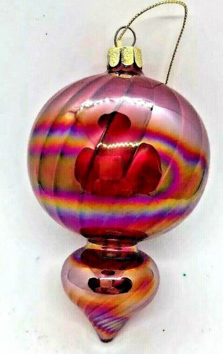 Large Modern Art Glass Teardrop Ornament In Plum,  Gold Hand - Crafted