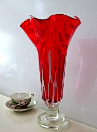 Murano Ann Primrose Cristalleria Art Glass Vase Red 15.  5 " Italy