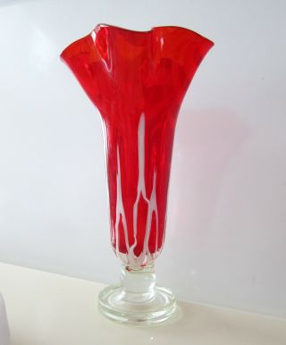 MURANO ANN PRIMROSE CRISTALLERIA ART GLASS VASE RED 15.  5 