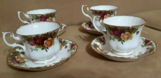 Set Of 4 Royal Albert Old Country Roses Bone China 1962 Cup And Saucer