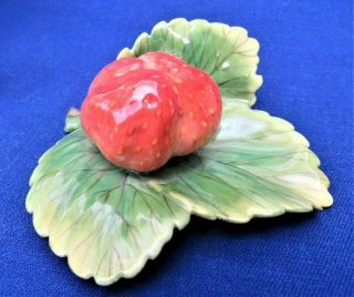 Herend Porcelain Hungary Strawberry On Leaf Place Card Holder