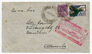 1934 Brazil To Germany First Flight Cover By Lufthansa,  Red Special Pmk