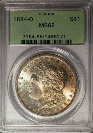 1884 - O Morgan Pcgs Ms65 Golden - Orange Toned Silver Dollar In Old Green Holder