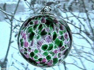 Hanging Glass Ball 4 " Clear Glass With Purple & Green Specks (1) Hb23 - 1a