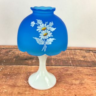 Vintage Westmoreland Fairy Lamp Blue Shade With Hand Painted White Daisy 