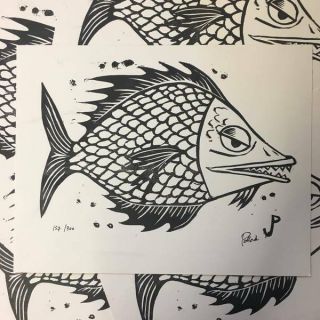 Nycc Jim Pollock White Fish Print Phish Poster Curveball S/n Bakers Dozen Statue