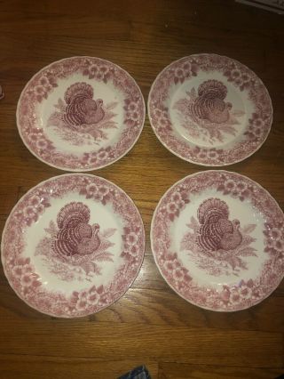 4 Churchill Thanksgiving Myott Factory Archive Turkey Pink 10” Dinner Plates