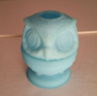 Vintage Fenton Blue Satin Owl Fairy Lamp Light Candle Lamp 3 1/2 Inches No Box