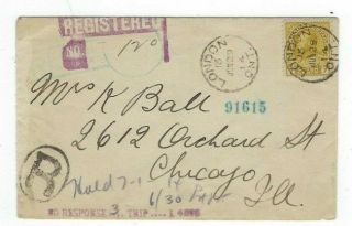 1914 London,  Ontario Canada Registered To Chicago Illinois No Response 7c Single
