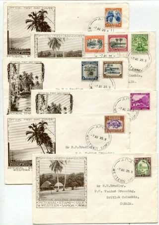 Western Samoa 1935 Pictorial Issue - Group Of Six Cachet Fdc Covers -
