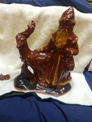 Vintage Ned Foltz Redware Pottery Santa Deer Lancaster County,  Pa