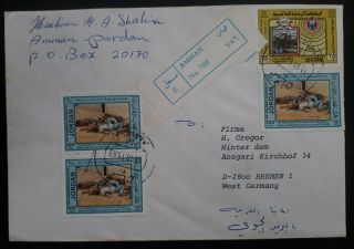 1983 Jordan Registd Airmail Cover Ties 4 Stamps Canc Amman To Bremen Germany