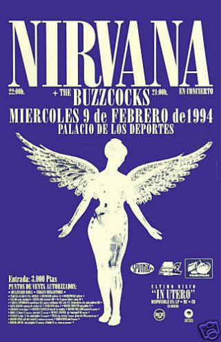 Grunge: Kurt Cobain & Nirvana With The Buzzcocks Concert Poster 1994 12x18