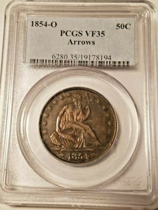 1854 O Seated Liberty Half Dollar Pcgs Vf35 Old U.  S.  50 Cent Type Coin
