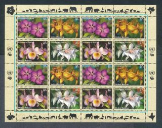 United Nations 2005 Endangered Species Orchids Flowers Set Of 3 Sheets Nh
