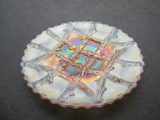Rare Old Dugan Peach Opalescent Carnival Glass Grape Vine Lattice 7 " Plate