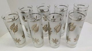 Set of 8 Vintage Libbey Frosted Silver Leaf High Ball Cocktail Glasses 7 