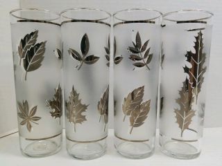 Set of 8 Vintage Libbey Frosted Silver Leaf High Ball Cocktail Glasses 7 