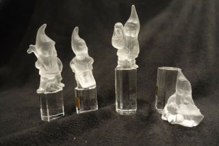 Set Of 4 Nachtmann Bleikristall 24 Lead Crystal Frosted Gnomes/elves On Bases