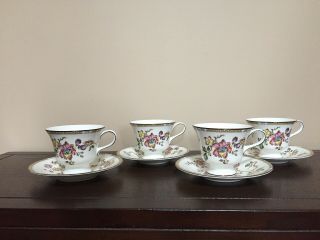 Set Of 4 Wedgwood Swallow Footed Tea Cups And Saucers -