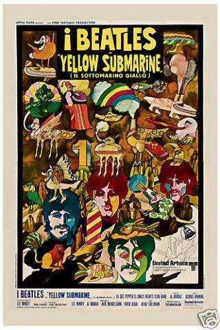 The Beatles Yellow Submarine Italy Movie Window Card Poster 1968 13x19