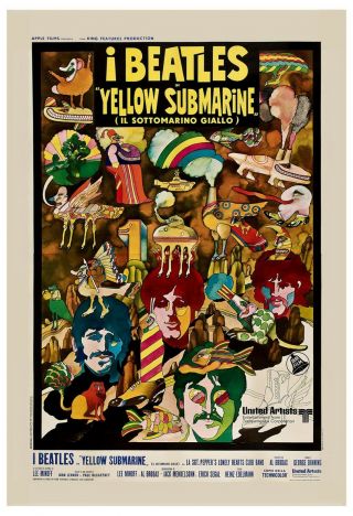 The Beatles Yellow Submarine Italy Movie Window Card Poster 1968 13x19 2