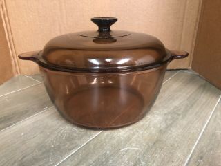 Corning Ware Visions Amber Dutch Oven 4.  5 L Glass Stock Pot/ Cookware Usa