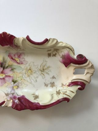 Antique RS PRUSSIA Porcelain Oval Celery Tray Plate Floral Red Scroll 3